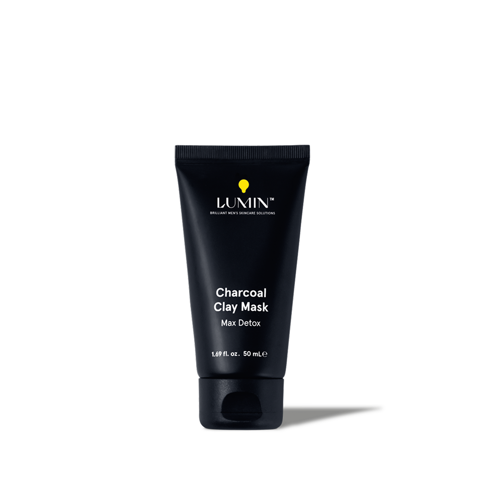 Lumin men's charcoal clay mask for max detox, 1.69 fl oz black tube skincare product for deep cleansing