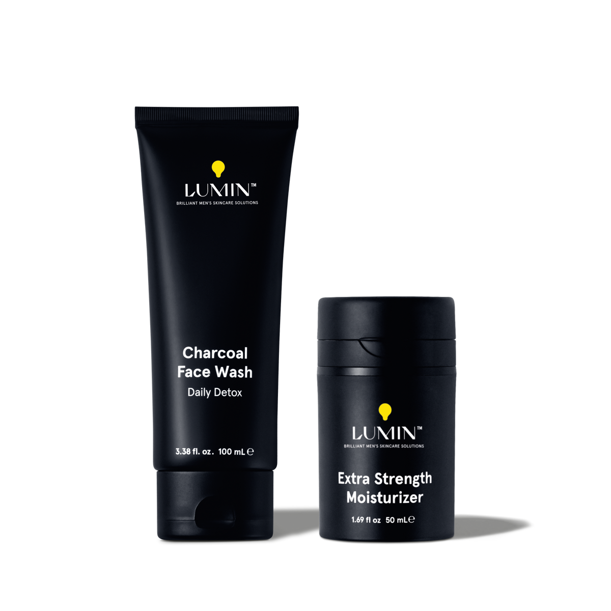 Lumin men's skincare charcoal face wash 100ml and extra strength moisturizer 50ml for daily detox and hydration