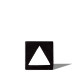 Black square button with a white upward-pointing triangle symbol, casting a shadow on a white background.
