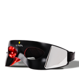 LUMIN black LED light therapy eye mask with red light panels and adjustable strap for skincare and relaxation.