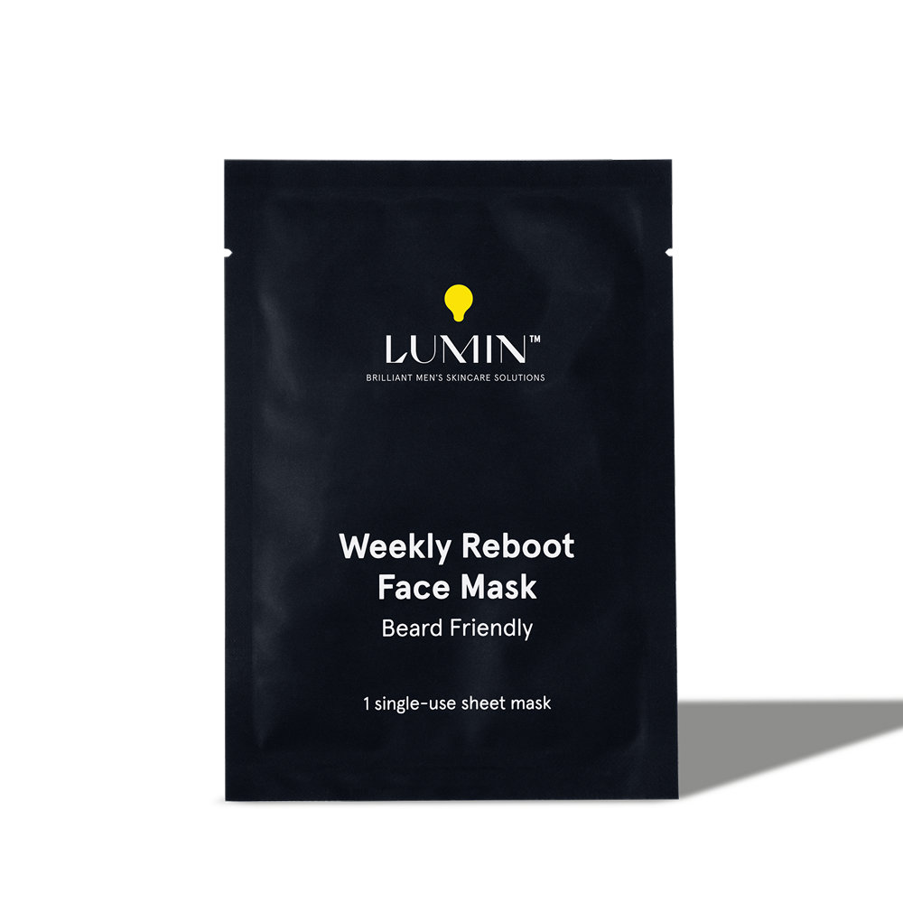 Lumin Weekly Reboot Beard-Friendly Face Mask single-use sheet for men's skincare and hydration boost